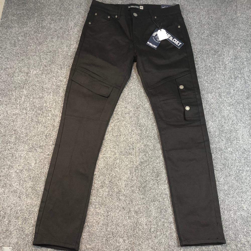 Blue Cult Men's Black Slim Straight Cargo Pants Utility Pocket Size 32